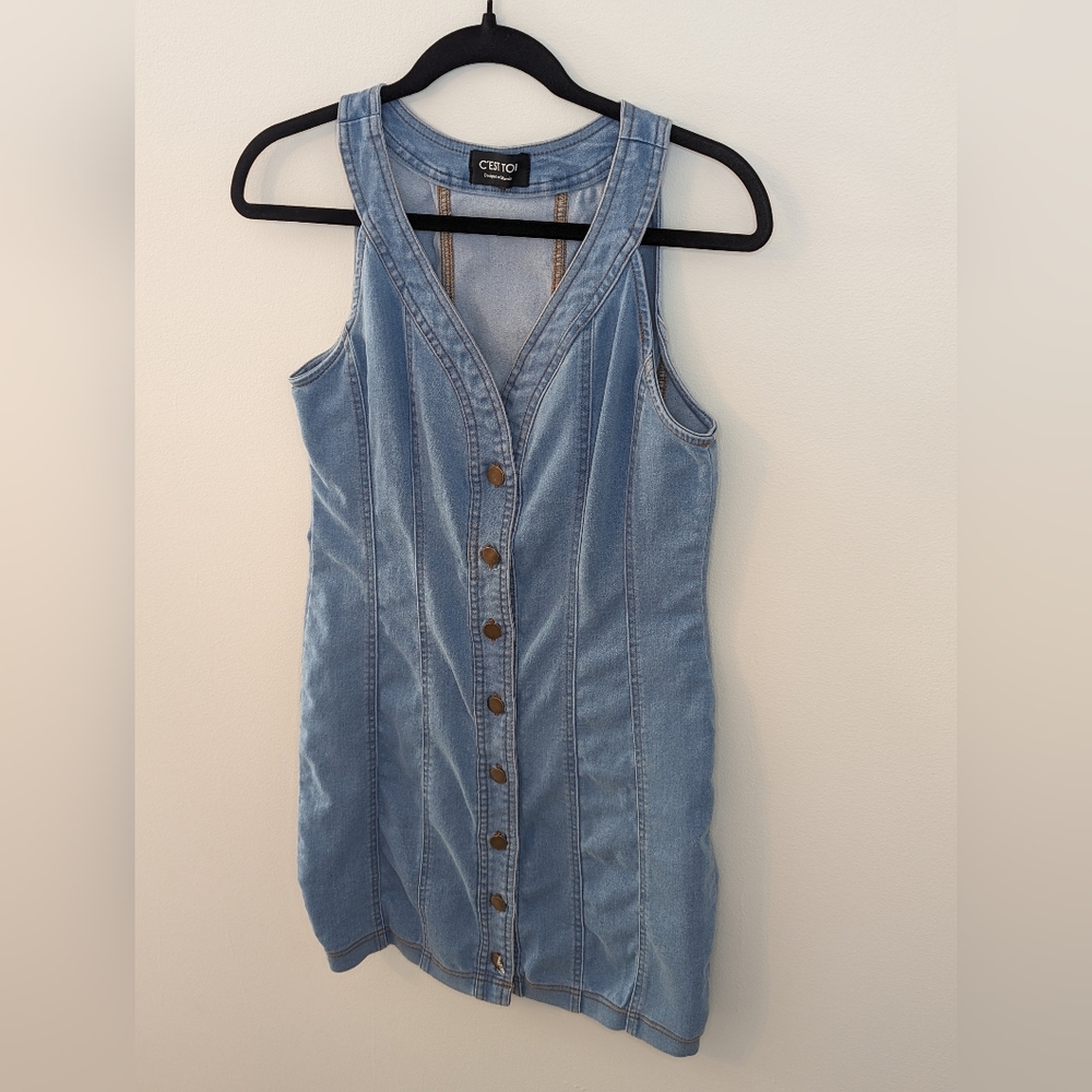 C’EST TOI Button Down Denim Mini Dress